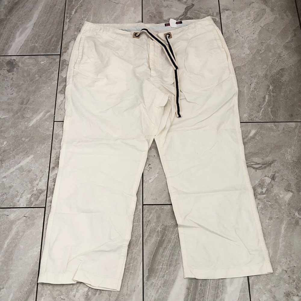 VINEYARD VINES Women Cotton Drawstring Straight Legs Summer Ivory Trousers | XL